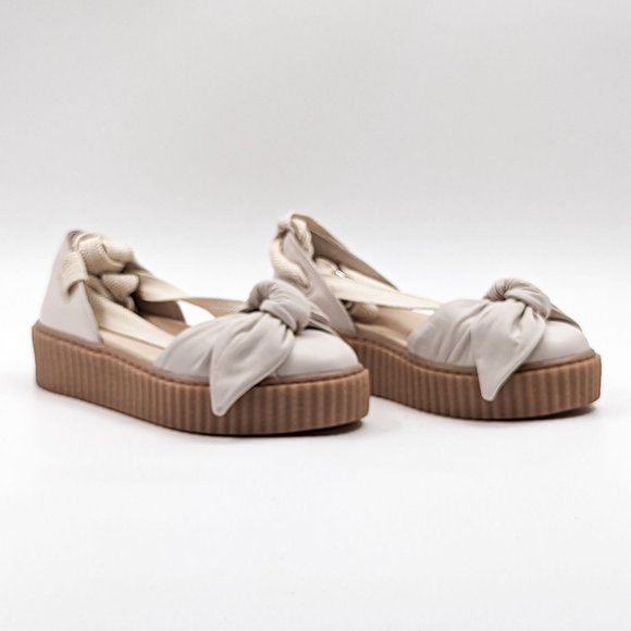 Puma Fenty X Rihanna Women Creeper Bow Cream Leather Platform Sandals size 6.5 - Picture 1 of 11